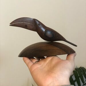 Handcrafted Wooden Bird Sculpture Pen Holder